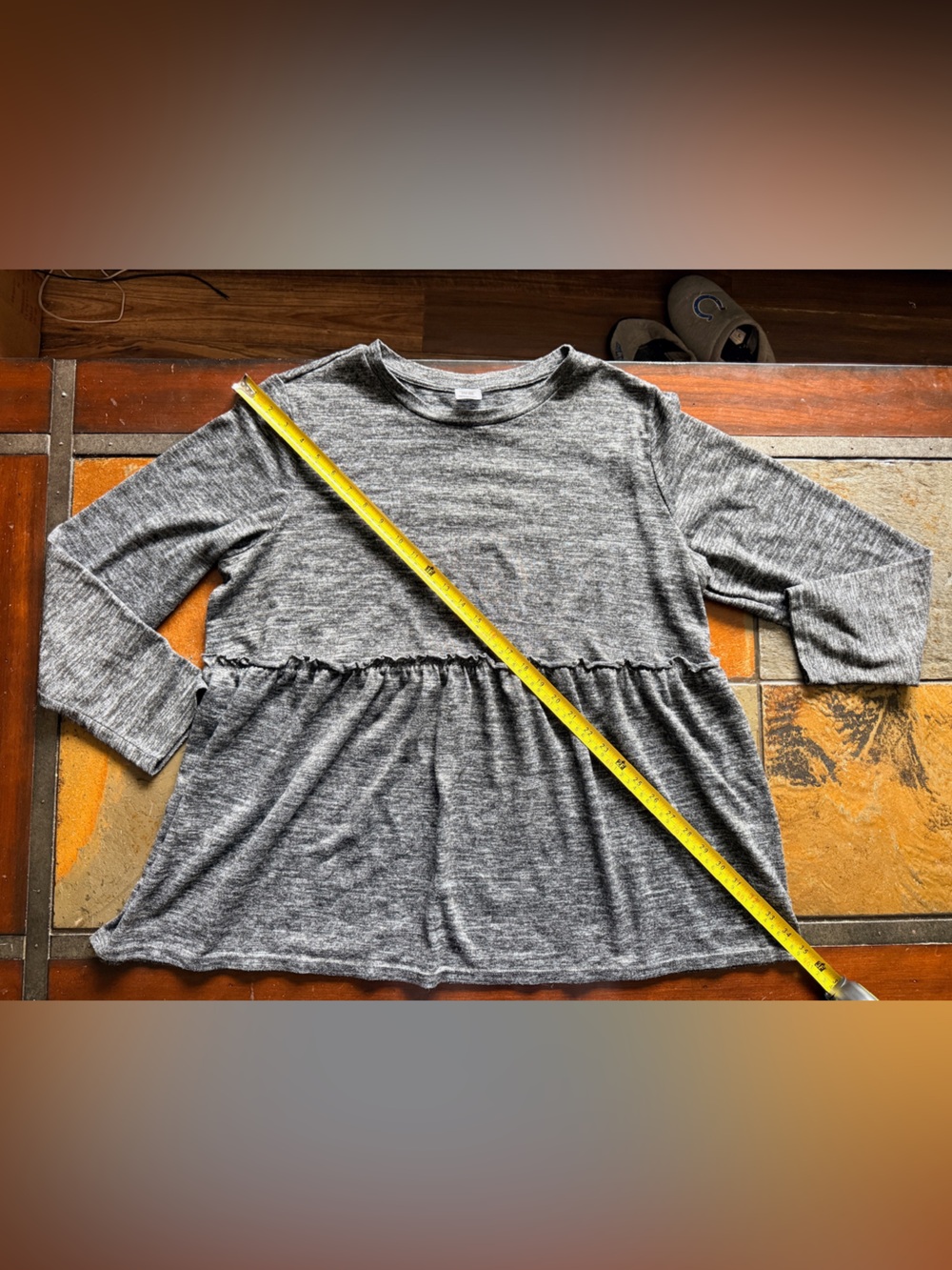 Time and tru xxl gray heathered raw hem seam babydoll ruffle flair waste top